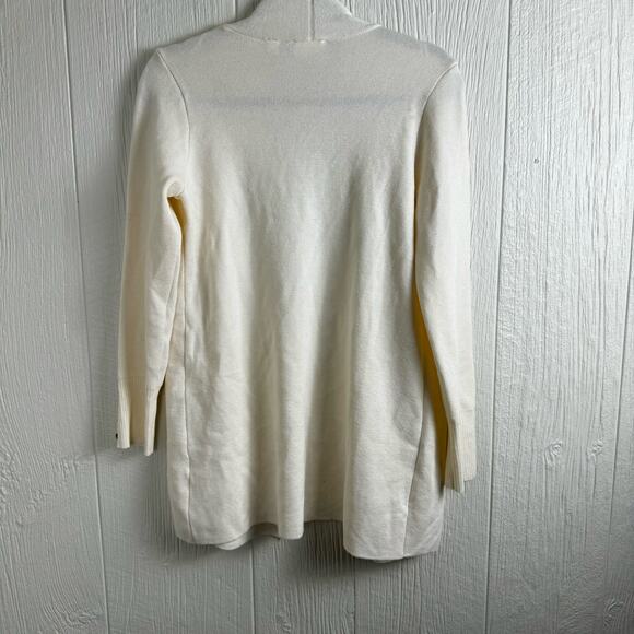 Cyrus Open Front Rayon Blend Cardigan Size Medium Ivory Ribbed Cuff Classy - Picture 3 of 10